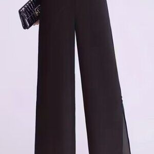 Dress Barn 10 Black Dress Pants With Sheer Overlay High Waist Chic Vintage Women